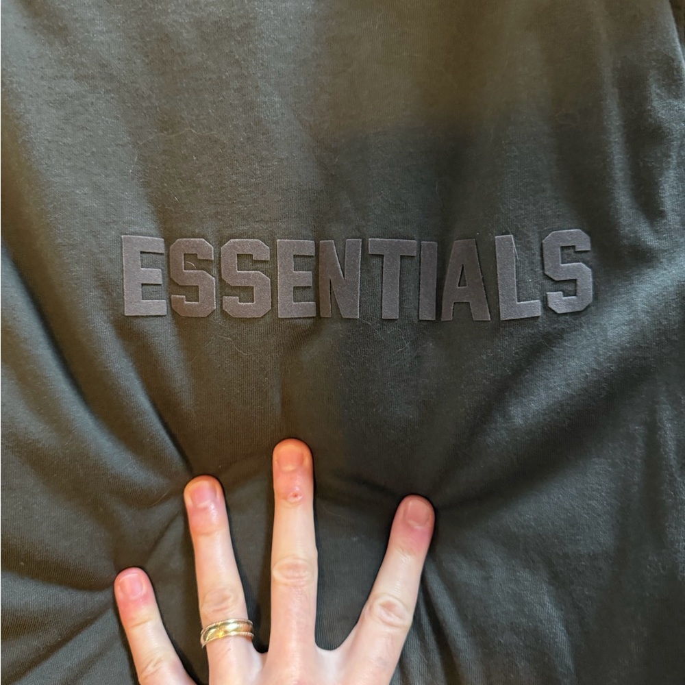 ESSENTIALS Charcoal Gray Embossed Logo Short Slee… - image 2